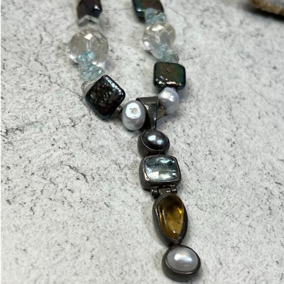 925 Starborn sterling pearl and quartz necklace silversmith artisan OOAK stone - Picture 4 of 11